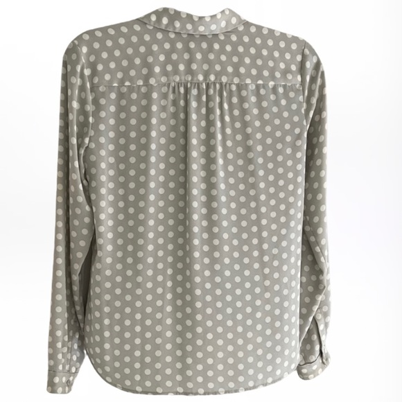 AnnTaylor LOFT Cute & Trendy Polka Dot Collar Button Down Gray/White Blouse SZ L - Picture 7 of 7